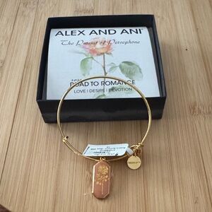 Alex and Ani Gold Bangle with Rose Charm